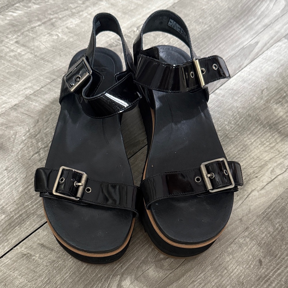 UGG Angie Black Sandals with Buckle Straps